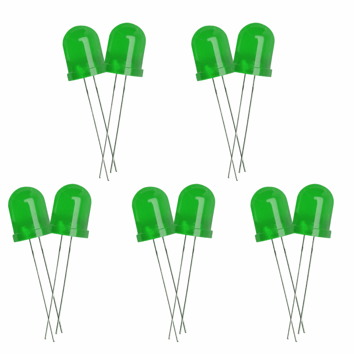 10mm Bright Green LED - 10pcs Pack – LED for electronics & DIY projects - Electronic Components - Robocraze