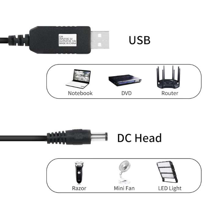 1m 5V 2A to 9V 1A USB Booster Cable – Efficient Arduino USB Cable with DC5.5*2.1mm for power boosting. -Robocraze