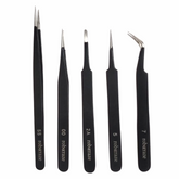 Robocraze Black Epoxy Coated Tweezer Set of 5 (SS,OO,2A,5,7)