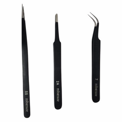 Robocraze Black Epoxy Coated Tweezer Set of 3 – Anti-static tweezers set - Hand Tool - Robocraze