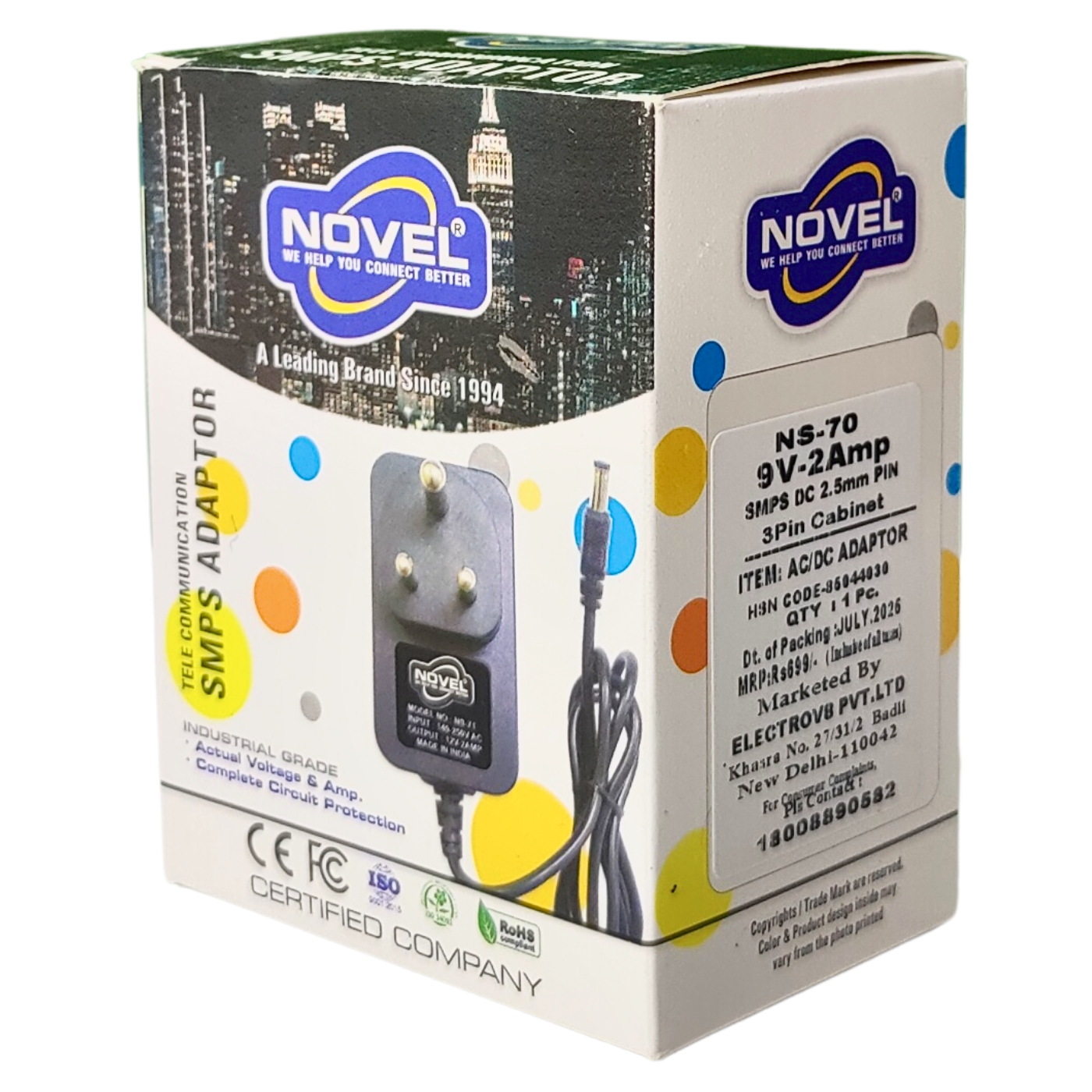 Novel 9V 2Amp Industrial Grade SMPS Power Adapter -Batteries & Power Supply -AC-DC Converters -Robocraze