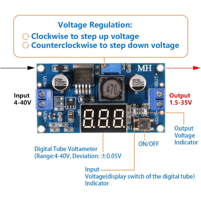 LM2596 Buck Converter with Display β LM2596 buck module with voltage display. -Power Converter -Robocraze