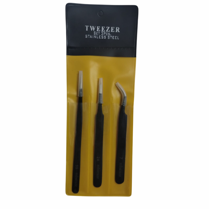 Robocraze Black Epoxy Coated Tweezer Set of 3 – Anti-static tweezers set - Hand Tool - Robocraze
