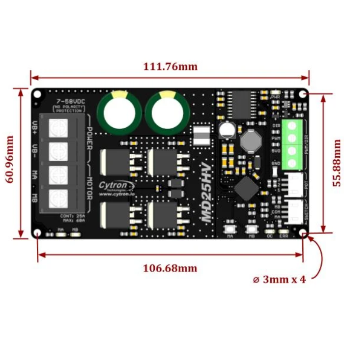 Cytron 25Amp 7V-58V High Voltage DC Motor Driver -Motors & Mechanical -Motor Drivers -Robocraze
