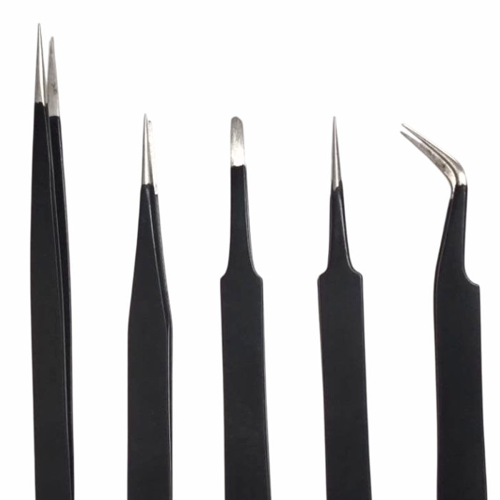 Robocraze Black Epoxy Coated Tweezer Set of 5 – Pro-grade tweezers for delicate work - Hand Tool - Robocraze
