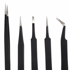 Robocraze Black Epoxy Coated Tweezer Set of 5 – Pro-grade tweezers for delicate work - Hand Tool - Robocraze
