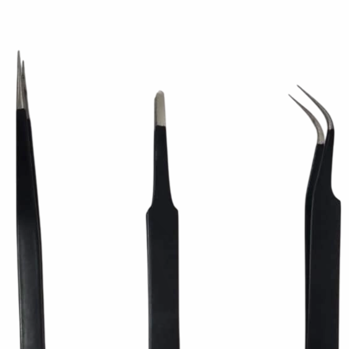 Robocraze Black Epoxy Coated Tweezer Set of 3 – Anti-static tweezers set - Hand Tool - Robocraze