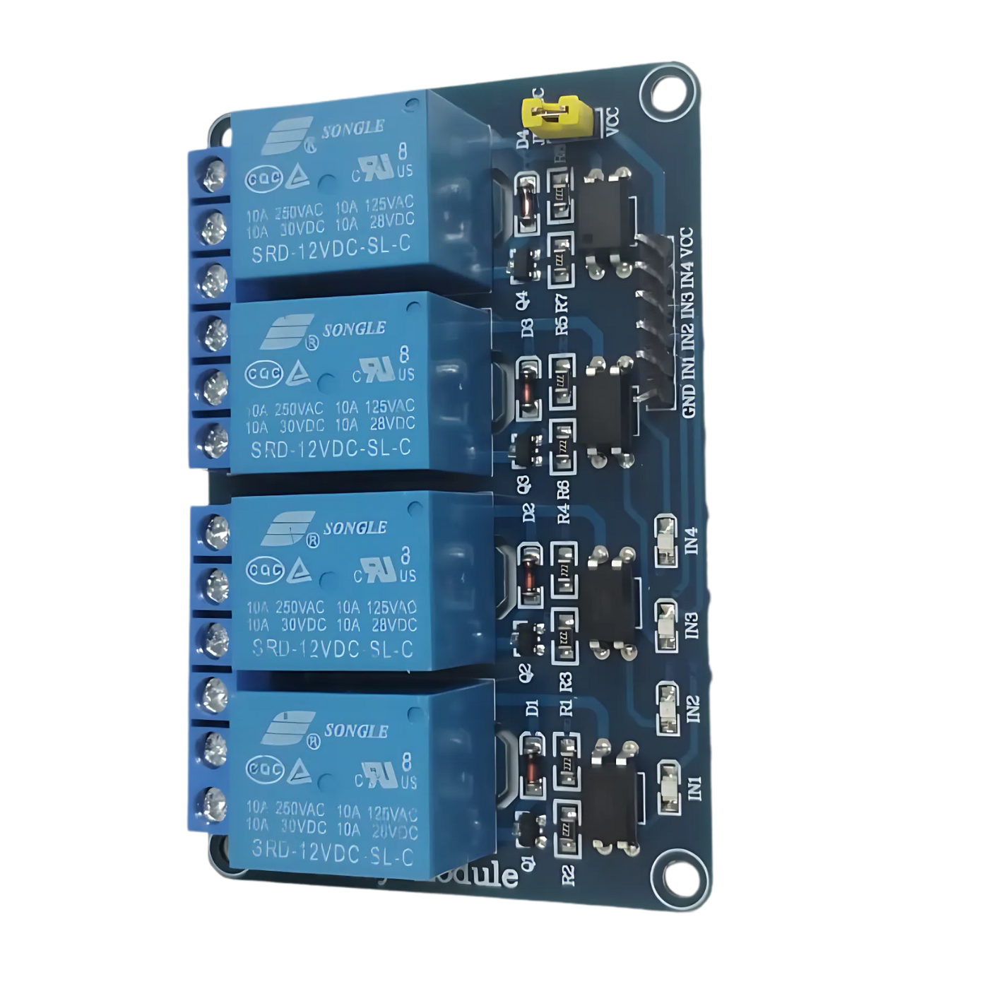 4 Channel 12V Relay Board – 4-channel 12V relay module for industrial automation. -Relay Module -Robocraze