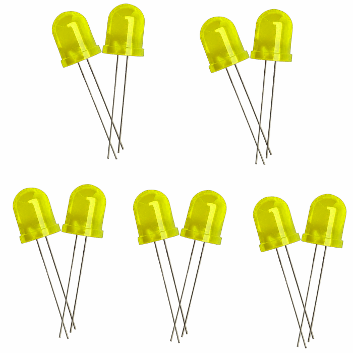 10mm Bright Yellow LED - 10pcs Pack – Energy-efficient LED for various applications - Electronic Components - Robocraze