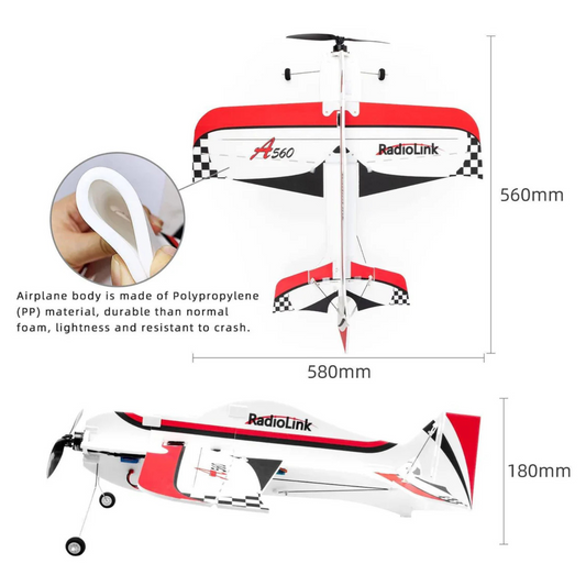 Radiolink A560 PNP RC Airplane with 6 Flight Modes dimentions
