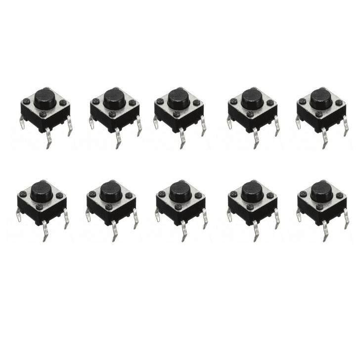 4-Pins DIP Momentary Square Tactile Push Button (10pcs, 6x6x5mm) – High-quality DIP switches - Mini Switch - Robocraze
