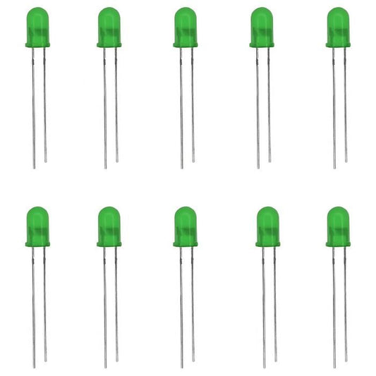 5mm Green LED (Pack of 10) – High-intensity LED for circuits & Arduino projects - Electronic Components - Robocraze