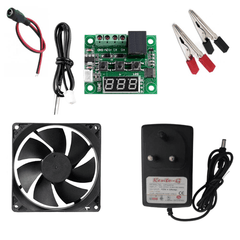 W1209 Thermostat Kit – Includes 12V adapter, fan, jack, splitter & clips for temperature control. -Robocraze