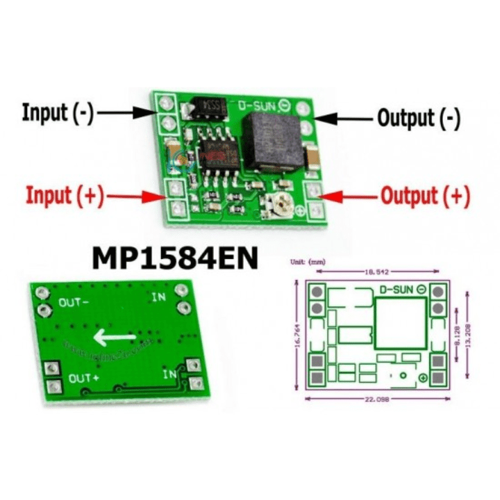 MP1584EN Mini LM2596 Step-Down – Compact MP1584EN module for voltage drop. -Power Converter -Robocraze