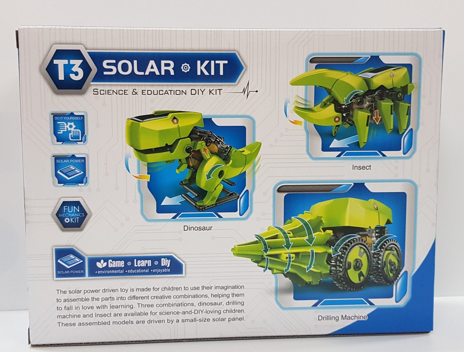 3 in 1 3D DIY Green Safe Energy Driven Dinosaur – Sustainable DIY Kits, STEM Kits, and Robot Kits for kids - Robocraze