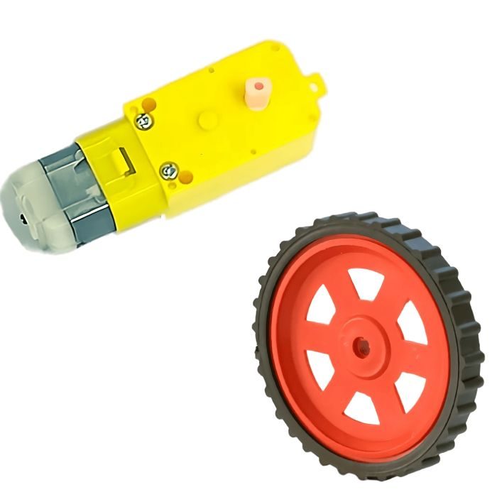 Red BO Gear Motor Wheel + 100 RPM Single Shaft BO Gear Motor (Set of 2), ideal for robotics – Robot Motors - Robocraze