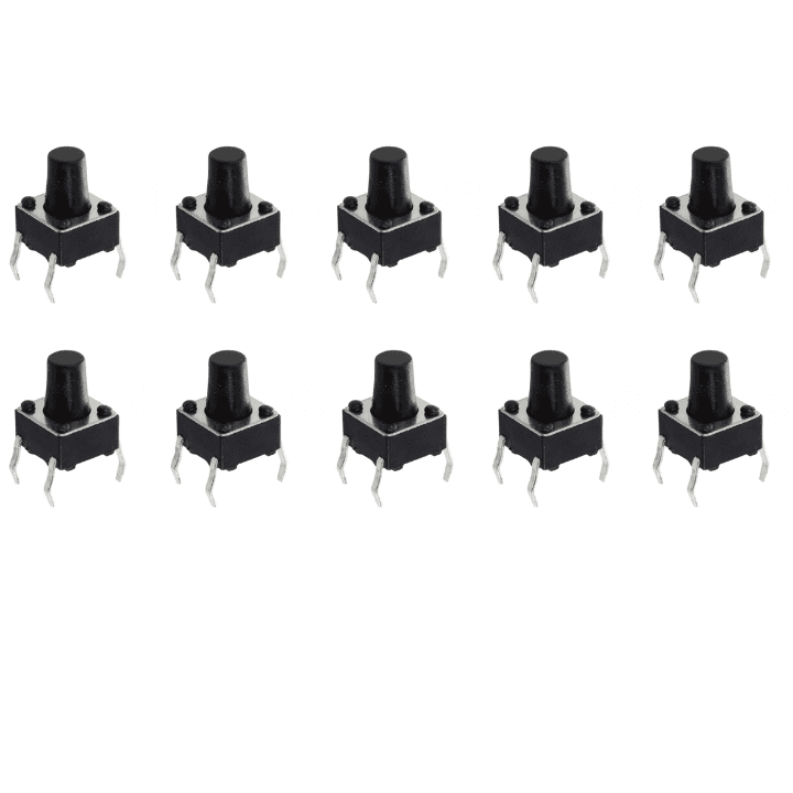 4-Pins DIP Momentary Square Tactile Push Button (10pcs, 6x6x8mm) – Tactile push buttons - Mini Switch - Robocraze