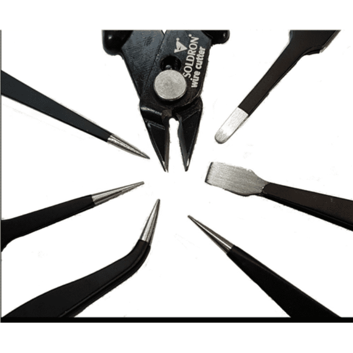 Soldron Tweezer and Cutter Pouch Set – Essential toolset for electronics repairs – tweezer set - Hand Tool - Robocraze