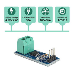 30A ACS712 Current Sensor - Measures AC/DC current up to 30A with precision. -Current Sensor -Robocraze
