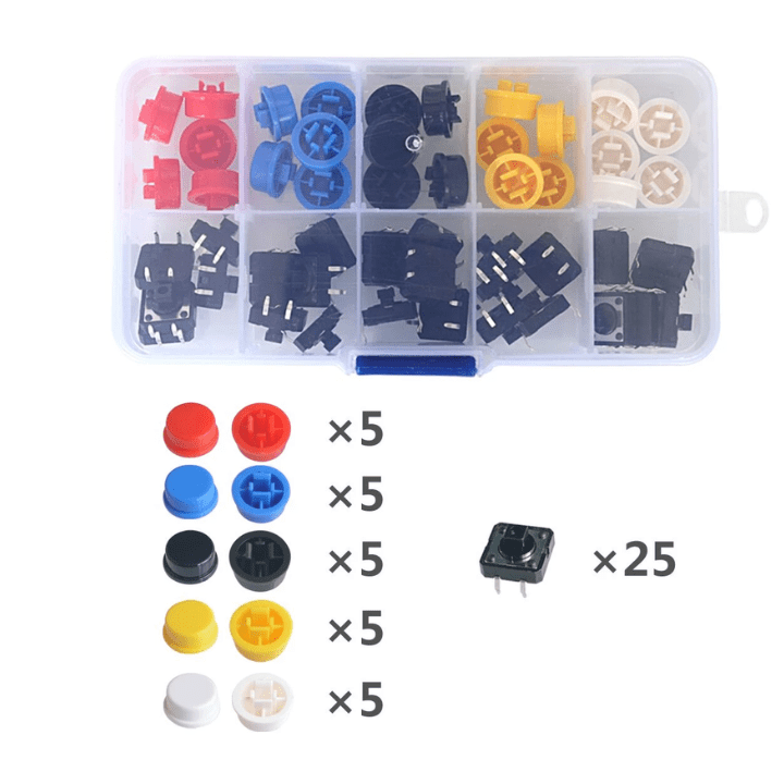 Tactile Push Button Switch Kit (25 Pieces) – Assorted push button switches - Mini Switch - Robocraze