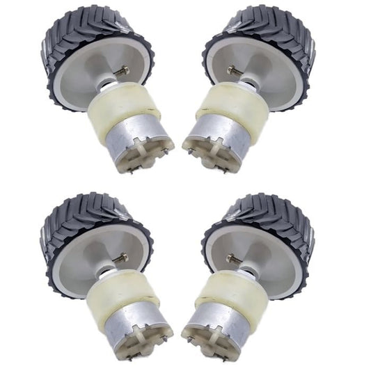 4 Pieces 7X4cm Robot Wheels + 4 Pieces 200 RPM DC Gear Motor, for science projects – Electric Motors - Robocraze