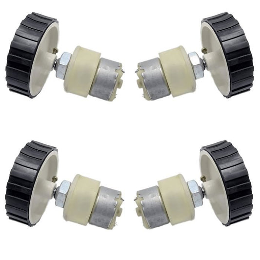 4 Pieces 7X2cm Robot Wheels + 4 Pieces 200 RPM DC Gear Motor, perfect for DIY robots – Electric Motors - Robocraze
