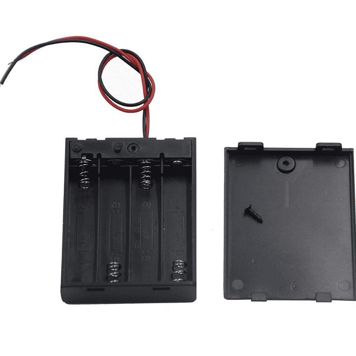 4x AA Battery Holder w/ Cover & Switch – For DIY & electronics. -Battery Accessories -Robocraze