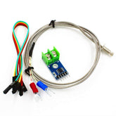 MAX6675 + K-Type Thermocouple – Precise temp sensing module with M6 screw & jumper wires. -Robocraze