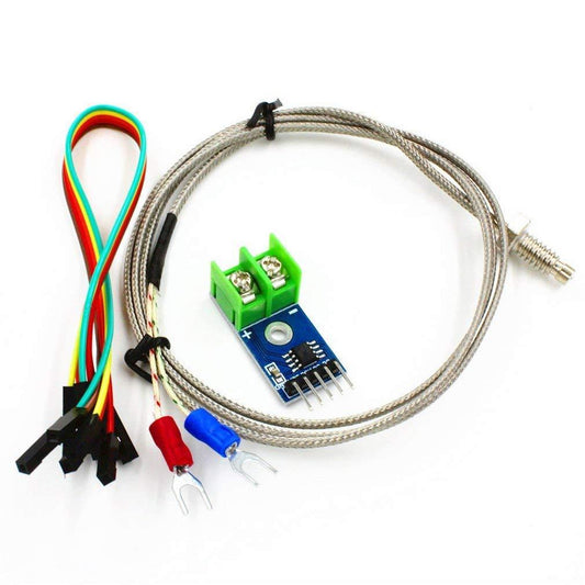MAX6675 + K-Type Thermocouple – Precise temp sensing module with M6 screw & jumper wires. -Robocraze