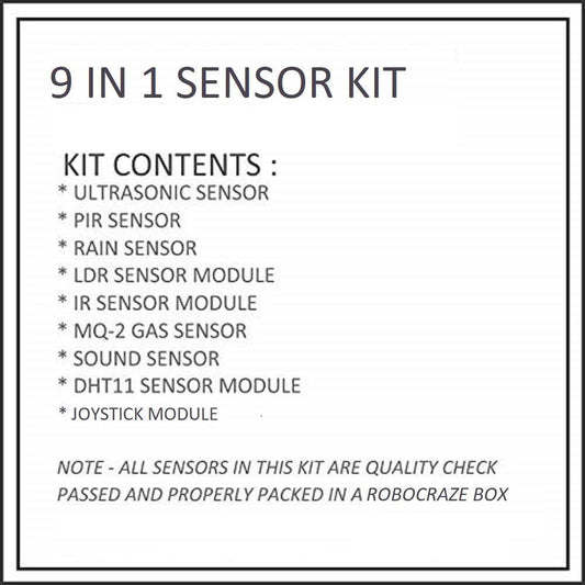 9 in 1 Sensor Kit for Arduino – Versatile Arduino sensor kit with 9 modules for electronics -DIY Sensor Kit -Robocraze