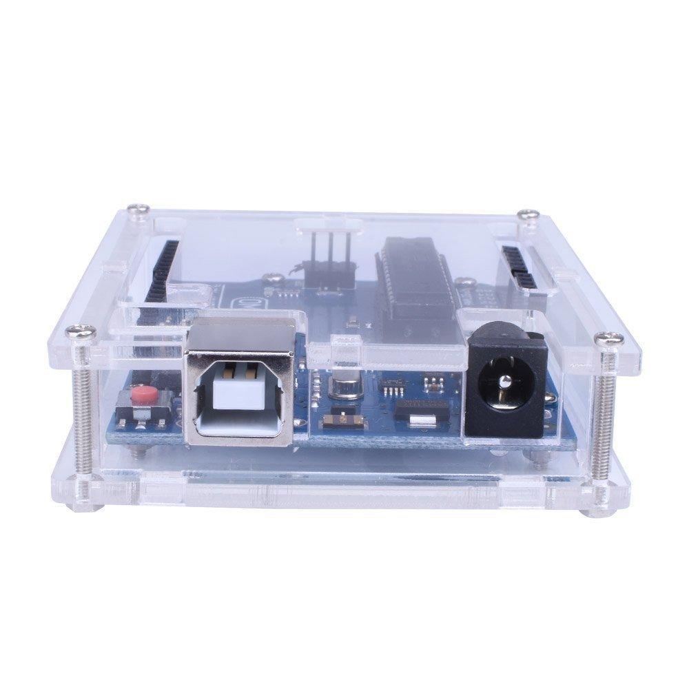 Arduino UNO R3 Transparent Acrylic Case – Clear Arduino UNO R3 case for protection. -Robocraze