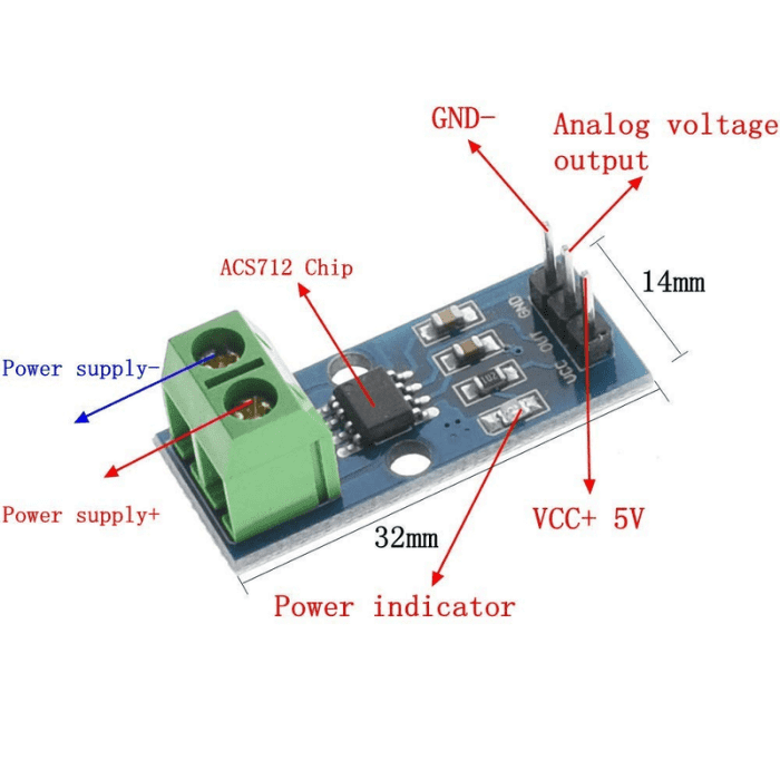 20A ACS712 Current Sensor - High-precision current sensing up to 20A. -Current Sensor -Robocraze