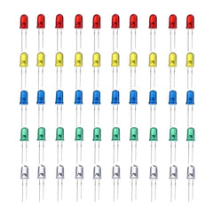 LED Combo (R-G-Y-B-W) 5mm - 10pcs Each – Multi-color LED pack for DIY projects - Electronic Components - Robocraze