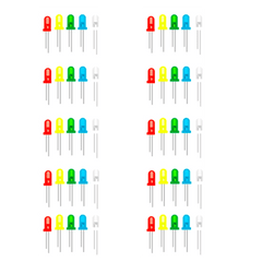 LED Combo (R-G-Y-B-W) 5mm - 10pcs Each – Multi-color LED pack for DIY projects - Electronic Components - Robocraze