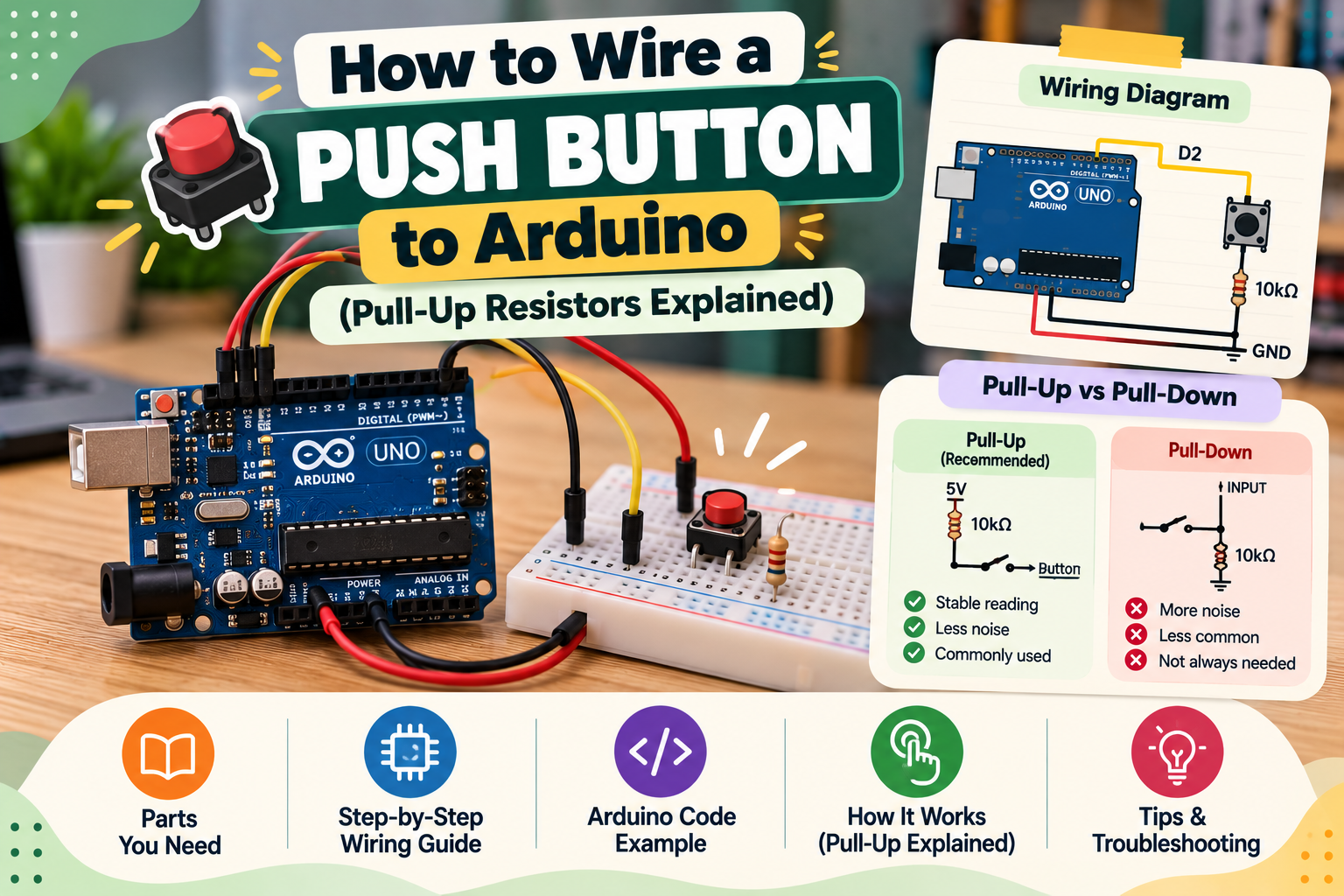How to Wire a Push Button to Arduino: Pull-Up Resistors – Robocraze