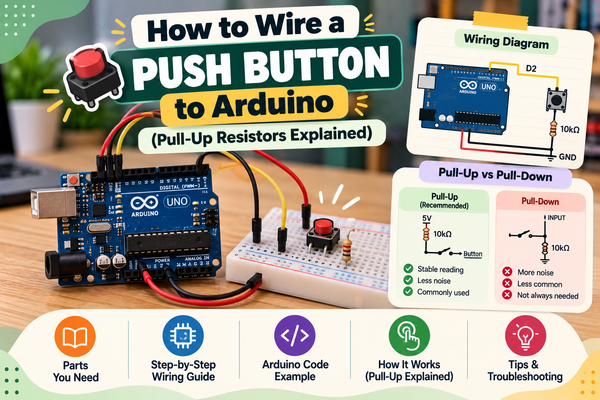 How to Wire a Push Button to Arduino (Pull-Up Resistors Explained)