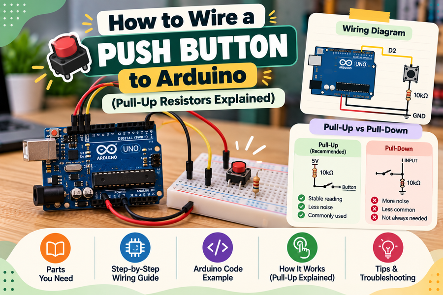 How to Wire a Push Button to Arduino (Pull-Up Resistors Explained)