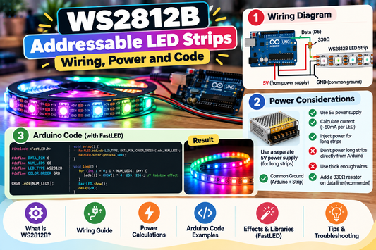 WS2812B Addressable LED Strips: Wiring, Power and Code