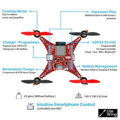 LiteWing ESP32-S3 Programmable Drone Development Board with Battery -Robocraze