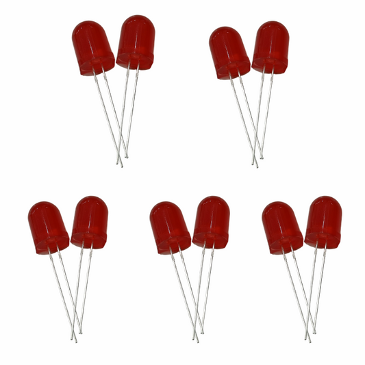 10mm Bright Red LED - 10pcs Pack – Bright & durable LED for Arduino & DIY projects - Electronic Components - Robocraze