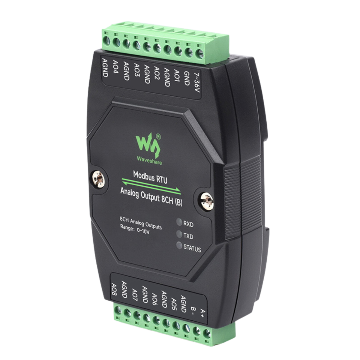 Waveshare Industrial Modbus RTU 8-Ch (B) Analog Output Module 12-bit DA Conversion
