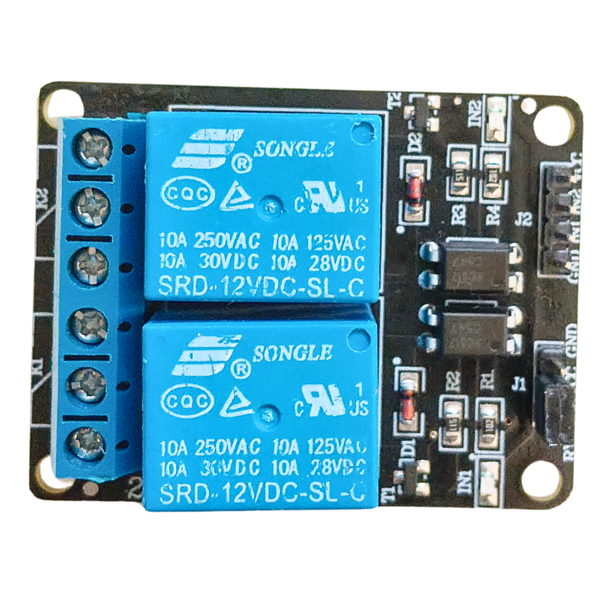 12V 2-Channel Relay Module with Optocoupler Isolation -Electronic Modules -Relays- 12V Relay -Robocraze