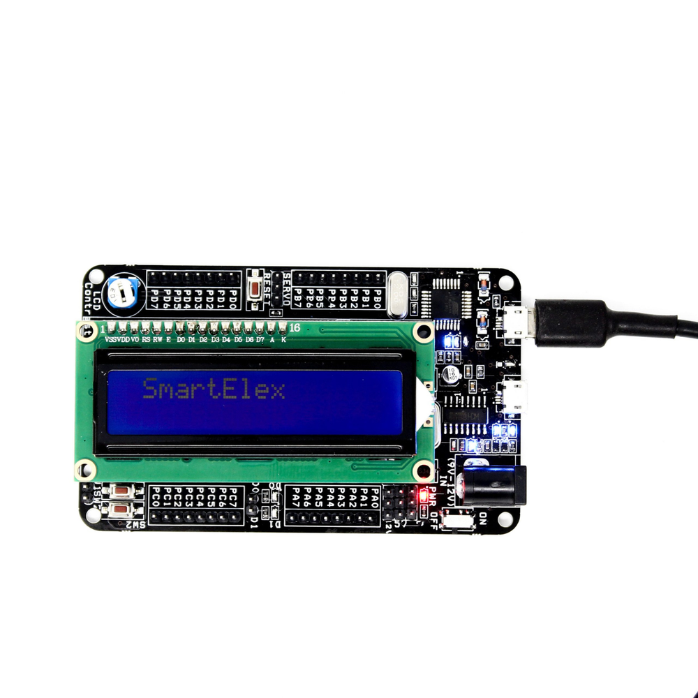SmartElex ATmega32 Development Board – AVR Microcontroller with Onboard USB Programmer -Robocraze
