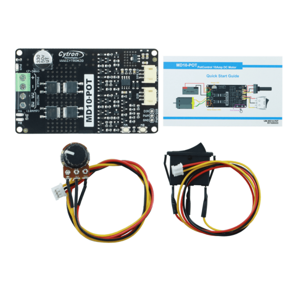 Cytron 10Amp 7V-30V Switch Control Potentiometer with DC Motor Driver -Motors & Mechanical
-Motor Drivers -Robocraze