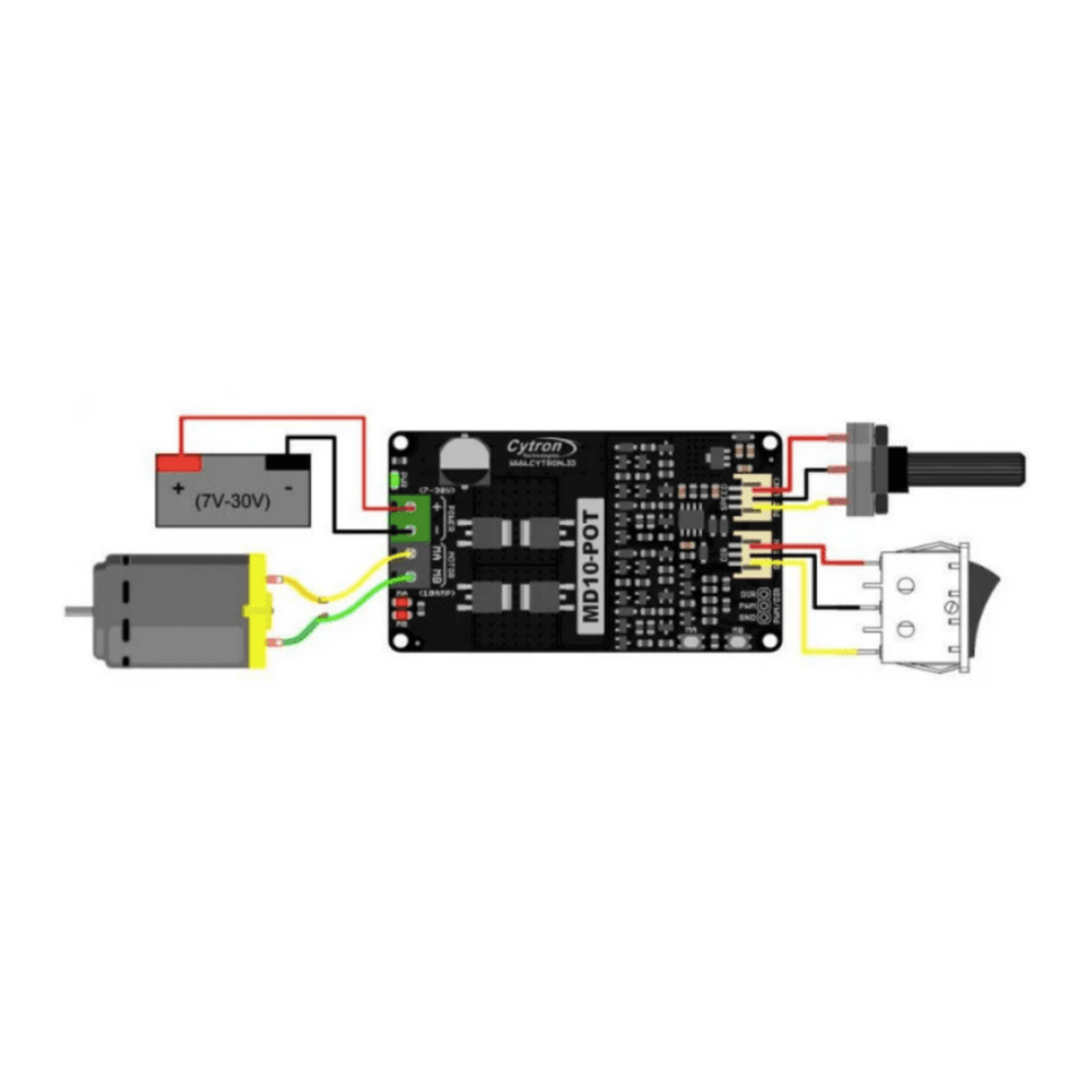 Cytron 10Amp 7V-30V Switch Control Potentiometer with DC Motor Driver -Motors & Mechanical
-Motor Drivers -Robocraze