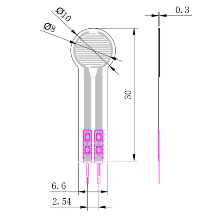 RP-C10-LT Force Sensitive Resistor (20g-3kg) - Measures force for robotics, & wearables. -Force Sensor -Robocraze