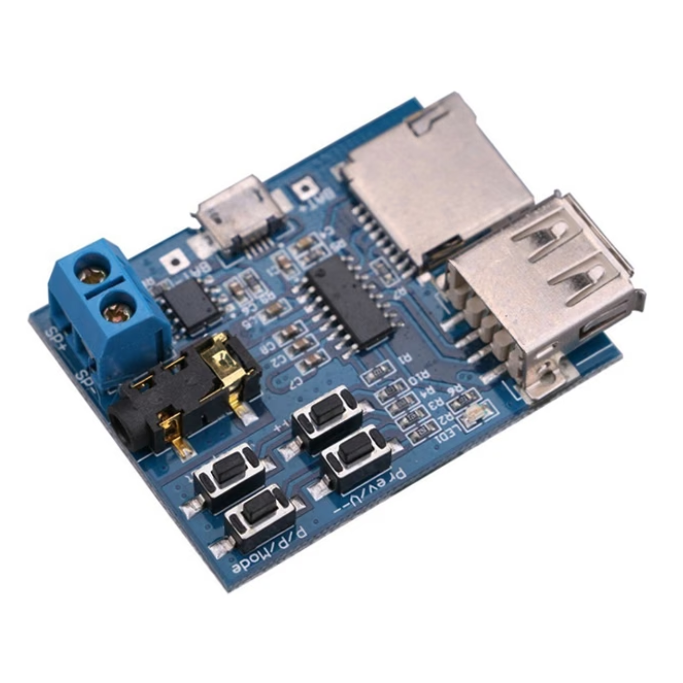 MP3 Decoder Board with TF Card USB Disk Support and Built-In Power Supply