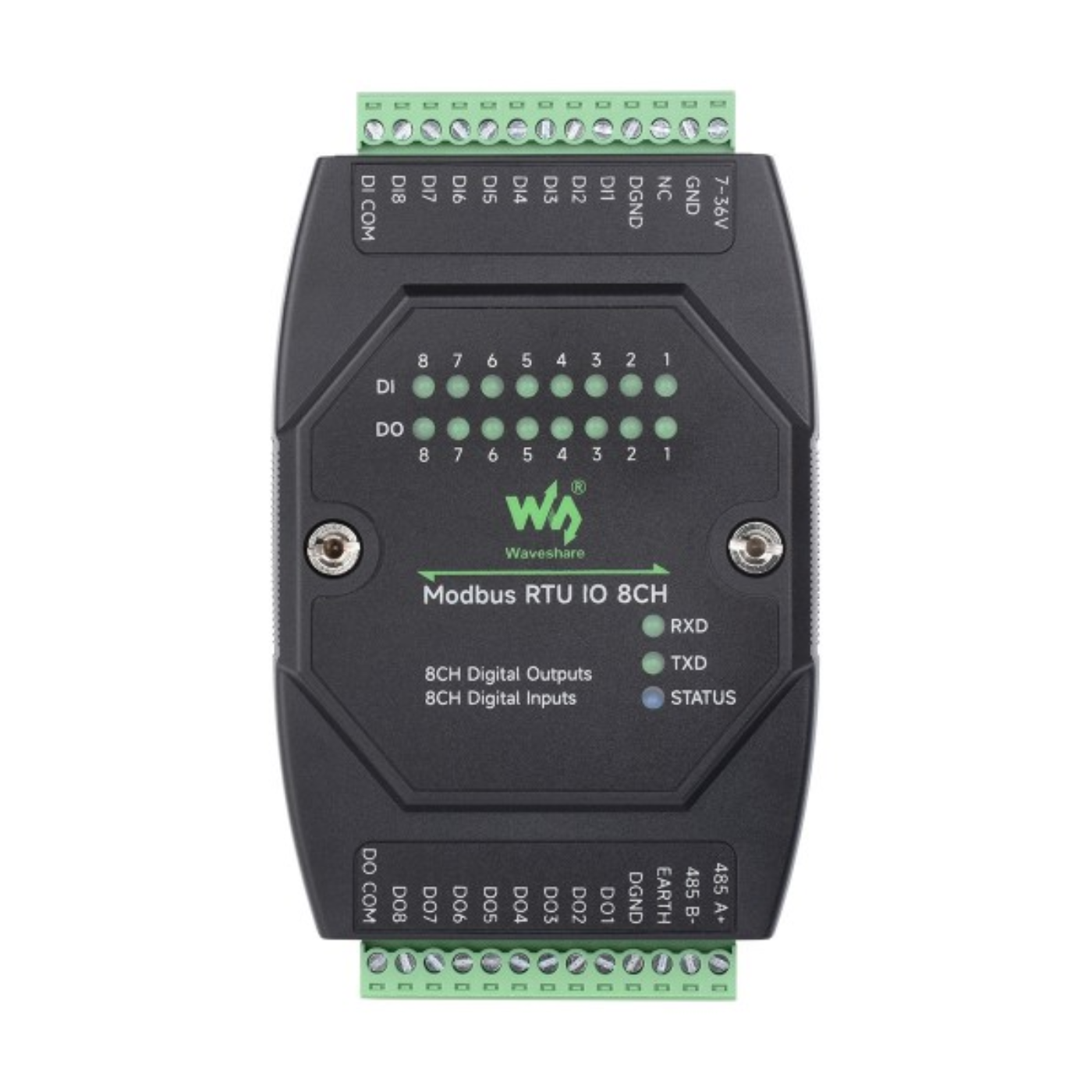 Waveshare 8CH Industrial Digital Input/Output Module, Modbus RTU, DC 7–36V