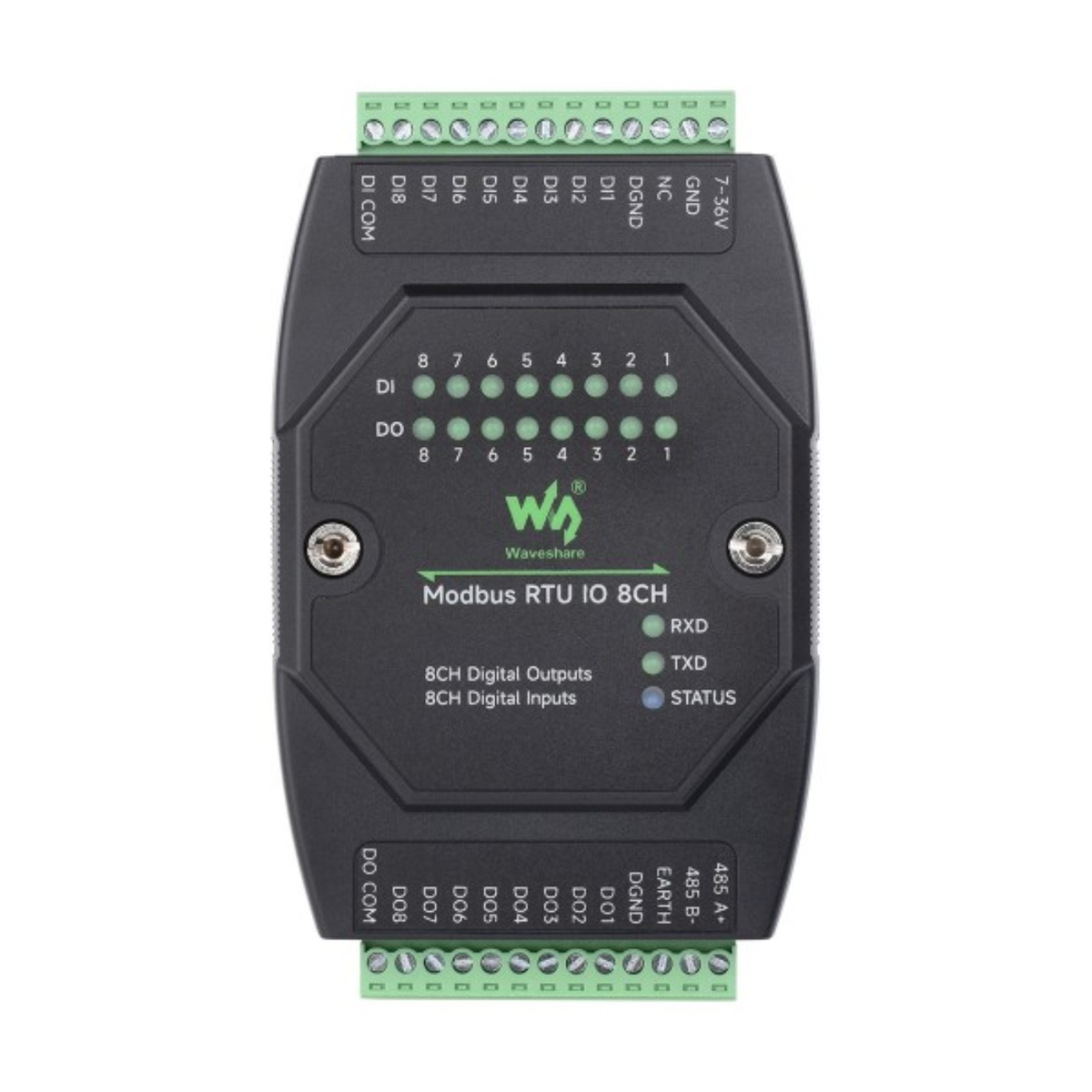 Waveshare 8CH Industrial Digital Input/Output Module, Modbus RTU, DC 7–36V