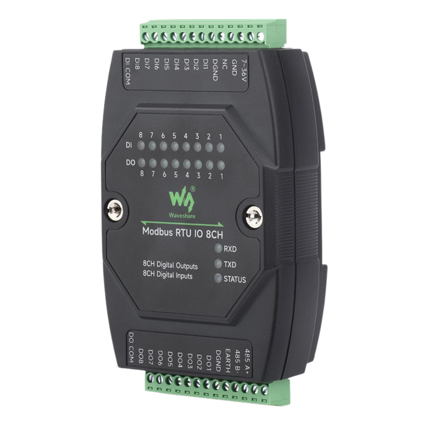 Waveshare 8CH Industrial Digital Input/Output Module, Modbus RTU, DC 7–36V